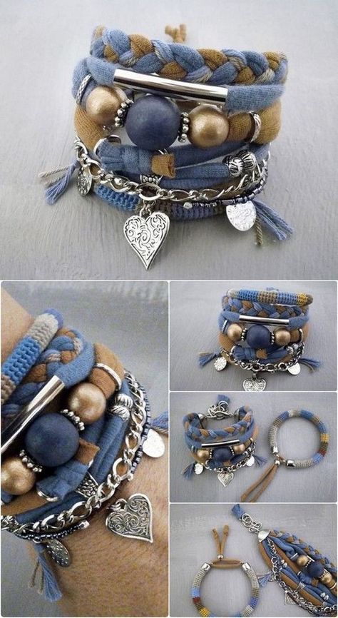 creative old jeans craft ideas DIY jewelry bracelets    #repurpose #upcycle #old #jeans #denim #craft #ideas #DIY Jean Crafts Ideas, Syprosjekter For Nybegynnere, Repurpose Old Jeans, Bracelets With Beads, Hantverk Diy, Boho Bracelets Stack, Denim Bracelet, Denim Crafts Diy, Hippie Stil