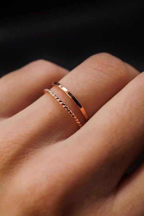 Thin Twist Stacking Set of 2 Rings in 14K Rose Gold Fill, Rose Gold Stack, Stackable Ring, Rose Gold Ring Set, Delicate Ring, Set of 2 - Etsy Thick Twist, Rose Gold Ring Set, Dainty Gold Jewelry, Preppy Jewelry, 2 Rings, Gold Beauty, Gold Ring Designs, Stylish Rings, Rings Fashion