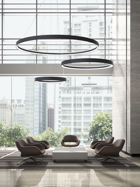 Circle Ceiling Light, Void Lighting, Circular Ceiling Light, Lobby Lighting, Interrior Design, Meeting Room Design, Design Studio Office, Circular Lighting, Office Design Inspiration