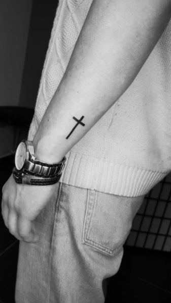 Cross Ankle Tattoo Men, Wrist Tattoos Men Christian, Tattoo For Men On Arm Small, Christian Guy Tattoos, Tree Chest Tattoo For Men, Cross Wrist Tattoo Men, Cross Men Tattoo, Simple Cross Tattoo For Men, Tattoo Cross Men