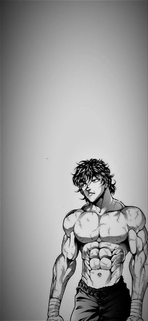 Baki Hanma Back Muscles, Baki Poses One Hand, Baki Physque, Baki Hanma Wallpaper Hd, Baki Hanma Manga Wallpaper, Baki Hanma Hairstyle, Baki The Grappler Wallpaper, Baki Hanma Black And White, Baki Aesthetic Wallpapers