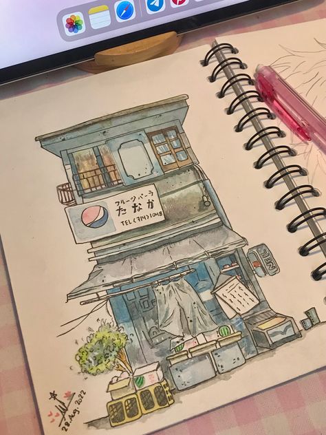 Watercolor drawings Art Sketchbook Watercolour, Korean Art Drawing, Aesthetic Anime Painting Ideas, Art Diary Inspiration, Watercolour Aesthetic Painting, Watercolour Inspiration Aesthetic, Sketch Inspiration Aesthetic, Watercolour Sketchbook Ideas, Art Inspo Watercolour