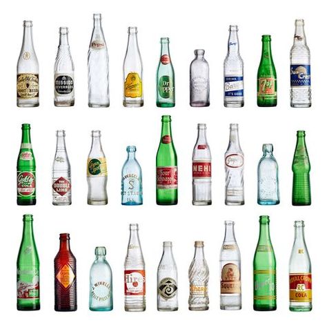 Old Soda Bottles Ideas, Old Soda Bottles, Glassware Shelf, Pop Art Projects, Antique Identification, Glass Soda Bottles, Vintage Bottles Decor, Antique Knowledge, Vintage Soda Bottles