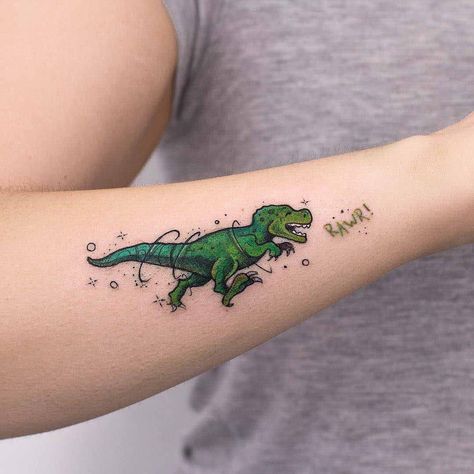 Cute t rex tattoo Dinosaur tattoo Little Tattoos, Small T Rex Tattoo, Rex Tattoo, Biomech Tattoo, T Rex Tattoo, Dinosaur Tattoos, Fake Tattoo, Home Tattoo, Sketch Style