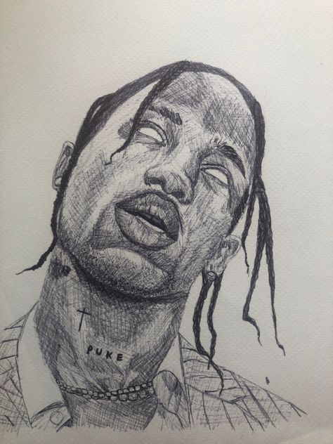 Pen drawing Mid 90s Drawing, Bryson Tiller Drawing, Travis Drawing, Travis Scott Sketch, Rappers Drawing, Travis Scott Drawing, Rapper Drawings, Rap Drawing, Pencil Sketch Images