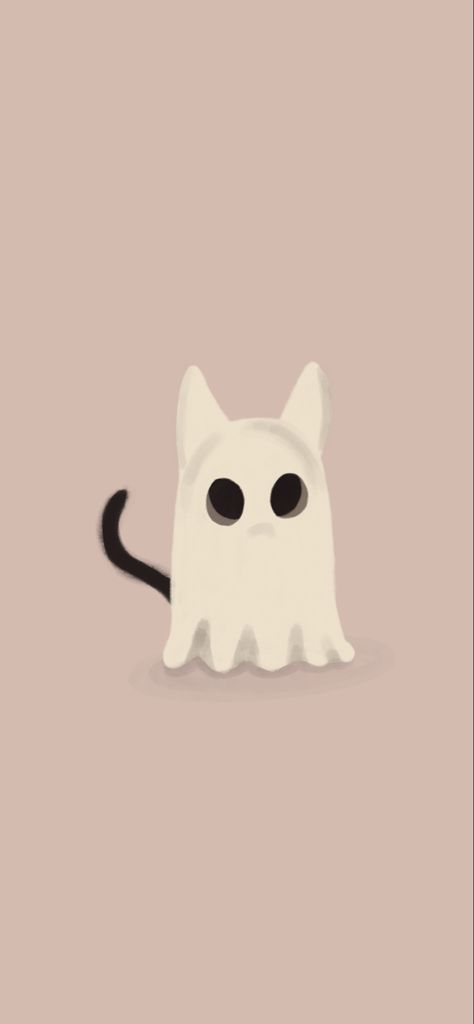 Cute Ghost Art Aesthetic, Ghost Cats Art, Ghost In Love Drawing, Ghost Wallpaper Halloween, Cute Ghost Background Wallpapers, Ghost Kitty Drawing, Cat In Ghost Costume Drawing, Ghostcore Wallpaper, Cartoon Ghost Aesthetic