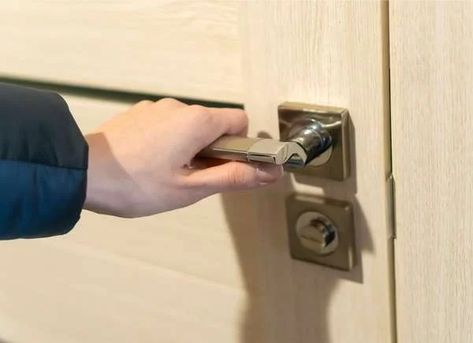 How to Lock a Door Without a Lock: 10 Brilliant Solutions - Bob Vila Temporary Door, Front Door Security, Door Jammer, Diy Lock, Apartment Doors, Hotel Door Locks, Doors Bedroom, Door Chains, Pocket Door Lock