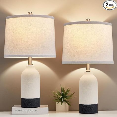 Luvkczc Modern Ceramic Lamps for Bedrooms Set of 2, 3-Color Temperature Table Lamp Bedside Nightstand Desk Reading Lamp with Fabric Drum Shade for Bedroom, Living Room, 2 Bulbs Included (21.4") - Amazon.com Lamps Bedroom Nightstand, Lamps Nightstand, Lamps For Bedrooms, Nightstand Desk, Bedroom Lamps Nightstand, Ceramic Lamps, Bedroom Nightstand, Reading Table, Lamps Bedroom