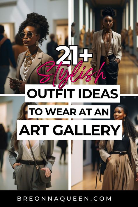 "Step up your art museum game with these 21 outfit ideas for women that are both chic and comfortable. Perfect for a day at the art exhibit!" Art Gallery Summer Outfit, Art Show Outfit Summer, Art Gallery Party Outfit, Outfit Ideas For Art Museum, Art Show Outfits Women, Outfit For Exhibition, Museum Opening Outfit, Chic Museum Outfit, Visiting Art Gallery Outfit