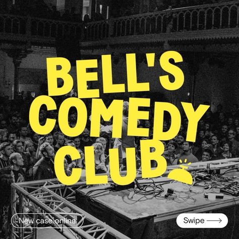 fffunction studio on Instagram: “Fun and variable brand identity for 'Bell's Comedy Club'. · Full case study → link in bio. · #stephenbell #bellscomedyclub #comedy…” Logos, Film Club Poster, Comedy Graphic Design, Comedy Night Poster, Comedy Festival Poster, Stand Up Comedy Poster Design, Night Club Branding, Comedy Logo Design, Stand Up Comedy Poster