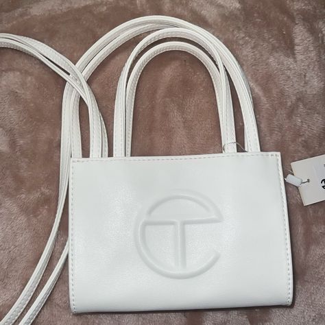 Brand New W Tags. Never Used. White Telfar, Telfar Shopping Bag, Telfar Bags, Cream Outfit, Medium Handbags, Grey Bag, Shopping Tote, Small Handbags, Black Bag
