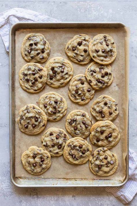 These chocolate chip cookies are extra soft, thick, and chewy.  This is my FAVORITE recipe for chocolate chips cookies and they turn out perfect every time! #easy #homemade #thebest #chocolatechip #cookies #livewellbakeoften Cookie Recipes Chocolate Chip Soft And Chewy, Best Soft Chocolate Chip Cookies Ever, Different Cookie Textures, Organic Cookie Recipes, Soft Easy Chocolate Chip Cookies, Cookies Chewy Chocolate Chip, Perfect Soft Chocolate Chip Cookies, Chelate Chip Cookies, Easy Soft And Chewy Chocolate Chip Cookies