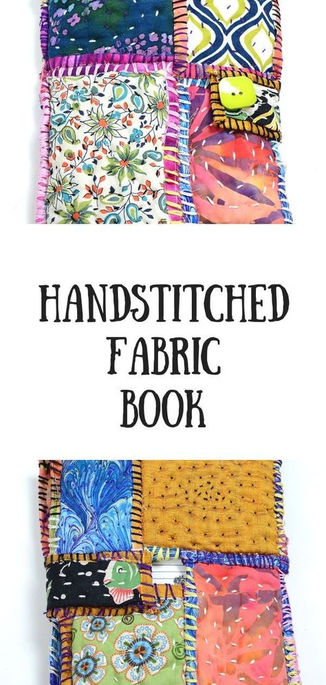 Handmade fabric book made from scraps #vintagepagedesigns #fabricbook #howtousefabricscraps #fabricproject #handmadebook #handmadebookideas Upcycling, Patchwork, Using Fabric Scraps, Embroidery Journal, Teesha Moore, Needlework Ideas, Fabric Journal, Making Books, Fabric Books