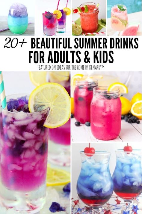 When you need an easy refreshing drink, try one of these sweet summer drinks and nonalcoholic mocktail recipes. They are pretty enough for parties too! #kenarry #ideasforthehome Easy Refreshing Drinks, Summer Drink Recipes Nonalcoholic, Drinks Nonalcoholic Easy, Summer Drinks Kids, Recipes For A Party, Summer Drinks Nonalcoholic, Easy Summer Drinks, Fun Summer Drinks, Kid Friendly Drinks