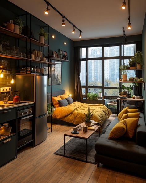 Small Cozy Apartment, Små Rum Lidt Plads, Apartemen Studio, Cozy Studio Apartment, Studio Apartment Living, Deco Studio, Small Apartment Design, Tiny Apartments, Small Apartment Living Room