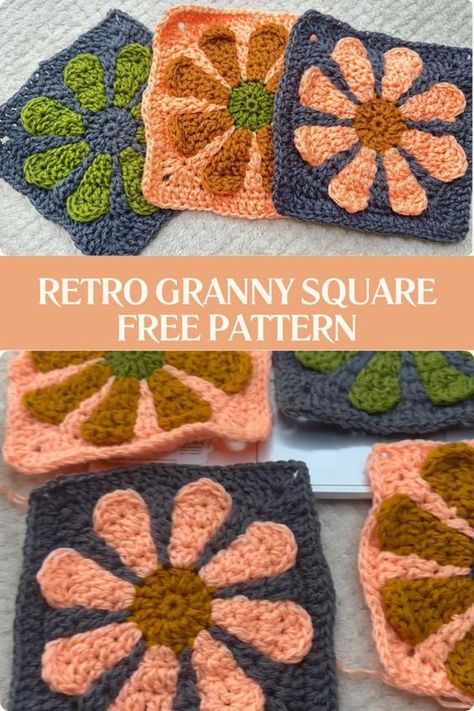 Add a pop of retro flair to your crochet projects with this 3D daisy granny square pattern! Perfect for blankets, pillows, and more. Click to learn how to make it! #crochetpattern #retro #grannysquare #diy Patchwork, Amigurumi Patterns, Granny Square Pattern Free, Crochet Flower Squares, Granny Square Crochet Patterns, Granny Square Crochet Patterns Free, Crochet Stitches For Blankets, Crochet Blanket Designs, Easy Crochet Blanket