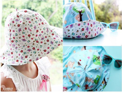 Free pattern: Reversible School Yard Sun Hat Patchwork, Amigurumi Patterns, Kids Hats Patterns, Red Brolly, Pola Topi, Hat Sewing, Toddler Sun Hat, Kids Sun, Kids Sun Hat