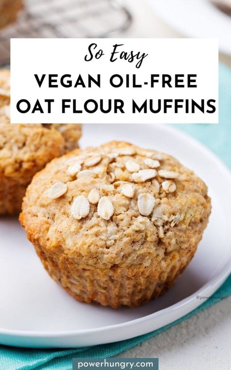 Easy, vegan oil-free oat flour muffins that you can customize in countless ways! Add blueberries, chocolate chips, spices--you name it! #oatflour #oats #glutenfree #muffins #vegan #veganbaking #veganmuffins #wfpb #wfpbno #oilfree #oilfreebaking #healthybaking #glutenfreebaking #glutenfreemuffins #wholegrains #wholegrainbaking #veganprotein #oatmuffins #easybaking Oat Flour Blueberry Muffins, Glutenfree Muffins, Gluten Free Breakfast Muffins, Vegan Gluten Free Muffins, Vegetarian Muffins, Oat Flour Muffins, Gf Muffins, Oat Flour Recipes, Snacking Cake