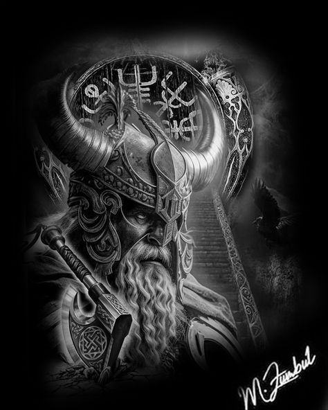 Odin Tattoo Design Norse Mythology, Odin Tattoo Design, Odin Art, Valhalla Tattoo, Thor Tattoo, Odin Tattoo, Valkyrie Tattoo, Odin And Thor, Viking Raven