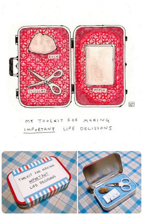 Rock Paper Scissors Graduation Gifts. Bottom Photo: DIY Rock Paper Scissors Toolkit in an Altoids Tin Joke Gifts, Gag Gifts Christmas, Prank Gifts, Diy Cadeau, Rock Paper Scissors, Cadeau Diy, Life Decisions, Funny Christmas Gifts, Paper Scissors