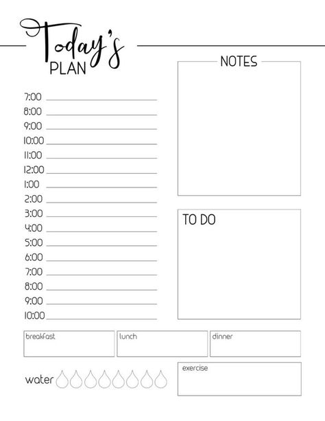 Free Printable Daily Planner Template. Day planner page to print and use. Organiz your home office plan each day through the year. #papertraildesign #office #homeoffice #work #getorganized #plannerpages #plan #planning Free Printable Daily Planner Template, Free Printable Daily Planner, Template Jadwal, Daily Calendar Template, Tenk Positivt, Day Planner Template, Paper Trail Design, Notes Plan, Free Daily Planner