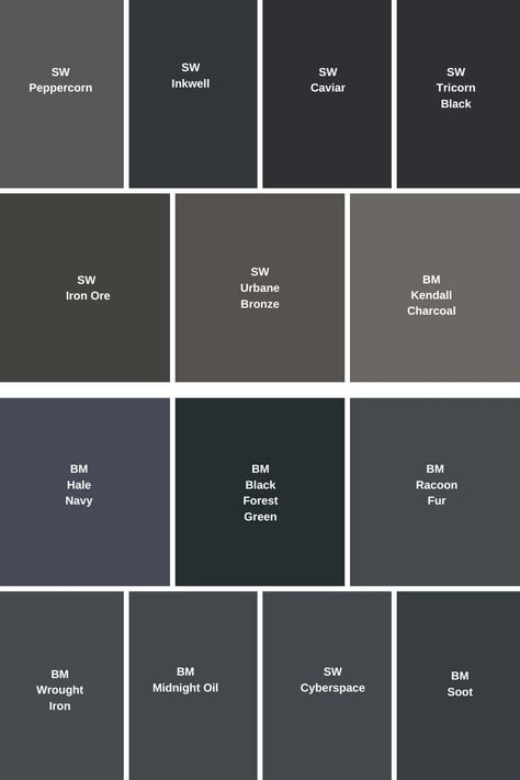 14 Best Dark and Moody Benjamin Moore & Sherwin Williams Paint Colors - West Magnolia Charm Witchy Home Paint Colors, Benjamin Moore Dark Exterior Paint, Moody Bedroom Colors Sherwin Williams, Benjamin Moore Wrought Iron Bedroom, Dark Academia Benjamin Moore, Dark Benjamin Moore Paint Colors, Black Pepper Benjamin Moore, Sherman Williams Urban Bronze, Black Magic Sherwin Williams Cabinets