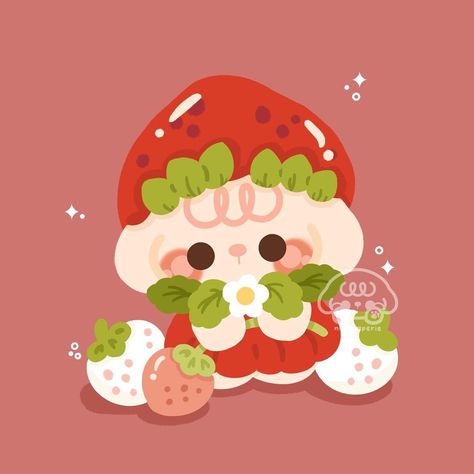 Kawaii, Strawberry Anime Pfp, Strawberry Art Cute, Pink Aesthetic Strawberry, Pink Strawberry Aesthetic, Kawaii Folder, Strawberry Anime, Strawberry Character, Bunny Strawberry