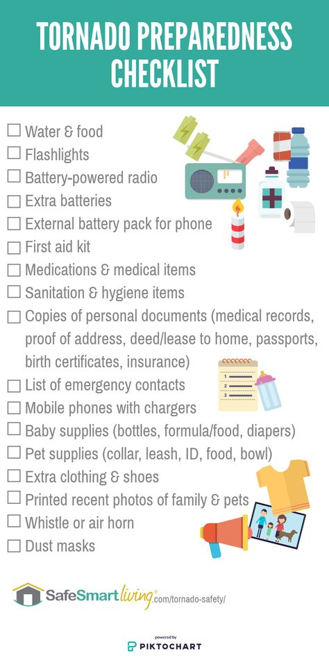 Tornado safety checklist that includes: “what should I do to prepare for a tornado?”, “what should I do if a tornado is threatening?” and,  “what do I do after a tornado?” Storm Emergency Kit, Tornado Survival Kit, Tornado Safety Preschool, Tornado Shelter Underground, Tornado Emergency Kit Families, Tornado Bag Checklist, Tornado Kit List, Tornado Emergency Kit, Tornado Safe Room Ideas