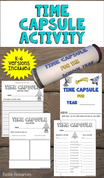If you came to this site, you either purchased the time capsule activity and are looking for directions, or want ideas for you own time capsule.  Enjoy! This Time Capsule Activity is used either at the beginning of the school year or in January for a year.  A Pringles can is required for the craft, but the printed pages can be used without it.★ Fun idea:  Dig a hole in the backyard or edge of school property and bury them until the end of the year!  What to include in your time capsule: 1. CO... Montessori, Time Capsule Kids, Scene Del Crimine, Writing Curriculum, End Of Year Activities, First Day Of School Activities, Back To School Party, Preschool Graduation, End Of School Year