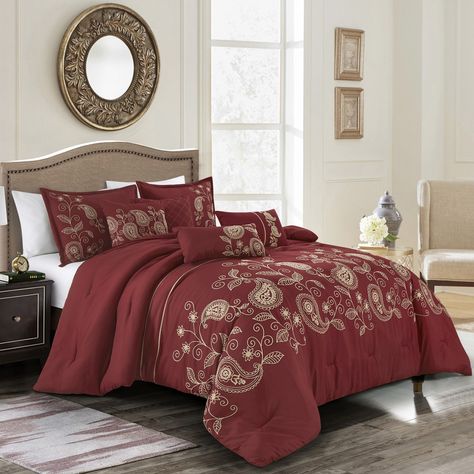 Introducing opulence and sophistication with our Esca 7-Piece JLVA Burgundy Comforter Set! 🌹✨ Elevate your bedroom décor with intricate paisley embroidery in rich red and burgundy tones, exuding timeless elegance and warmth. Embrace luxury living and transform your space into a haven of comfort and style! #ModaBed #ESCA #paisley #embroidery #luxuryliving #beddingset #bedding #comforterset #BedInABag #homedesign #homedecoration #bedroomdecor #bedroomdesign #burgundy #OekoTexStandard100 https:... Embroidery Paisley, Paisley Comforter, Luxury Comforter Sets, Textile Business, Paisley Embroidery, Bed Comforter Sets, Comforter Bedding Sets, Textile Industry, Print Comforter
