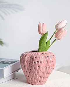 Strawberry Vase, Strawberry Planters, Ceramic Fruit, Strawberry Flower, Kitchen Decorations, Strawberry Party, Girls Unique, Pink Strawberry, Pink Vase