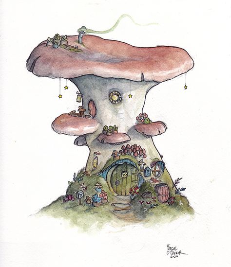 Mushroom Home, 동화 삽화, Little Mushroom, Hur Man Målar, Mushroom Drawing, Cat Air, Mushroom House, Lukisan Cat Air, Arte Inspo