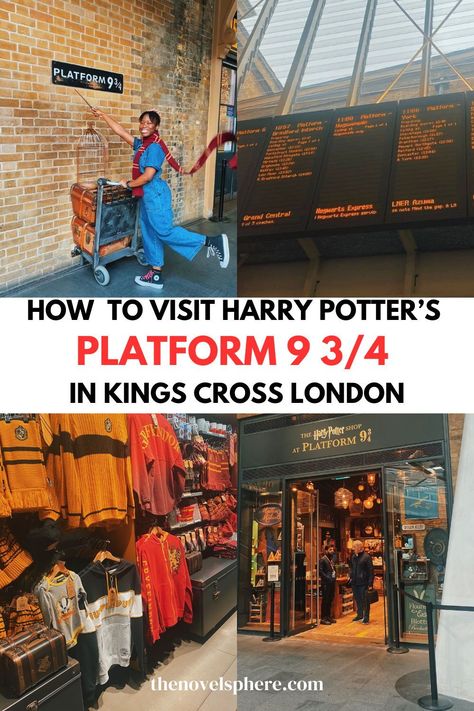 How to Visit Hary Potter Platform 9 ¾ in London | Literary Travel | Visiting London as a Potterhead? Discover Harry Potter Kings Cross Station scene, the best tips on visiting the Harry Potter shop at Platform 9 ¾ and Harry Potter tour London. Head to thenovelsphere.com for more literary travel! Kings Cross Station Harry Potter, Harry Potter Kings Cross, Harry Potter Tour London, Harry Potter In London, Harry Potter London, Harry Potter Platform, Harry Potter Tour, St Pancras Station, Warner Bros Studio Tour