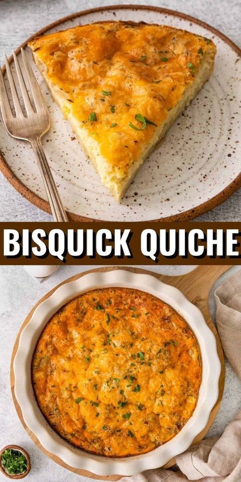 Create a holiday or weekend breakfast or brunch with an easy and flavorful Bisquick quiche. Simply mix eggs with Bisquick, add crispy bacon, shredded cheese, and diced onions for an Easter morning treat that's both simple and quick to prepare. The result is a tasty, hearty dish that adds a touch of warmth to your holiday. Bisquick Quiche, Bisquick Recipes Breakfast, Bacon And Cheese Quiche, Homemade Bisquick, Breakfast Casserole Bacon, Quiche Recipes Easy, Breakfast Quiche Recipes, Bisquick Recipes, Breakfast Quiche