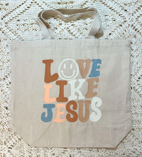 Hand painted large tote bag Patchwork, Canvas Bag Painting Ideas Christian, Painting Bible Bags, Jesus Tote Bag Painting Ideas, Bible Tote Bag Painting Ideas, Tote Bag Painting Ideas Christian, Bible Bags Totes Diy, Christian Tote Bag Design, Tote Painting Ideas