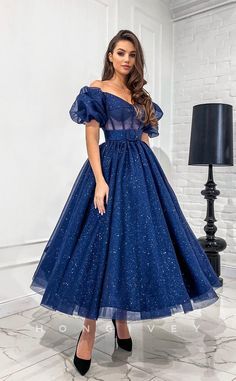 Royal Blue Evening Dress, Tea Length Prom Dress, Prom Dress Blue, Sparkly Prom Dress, Blue Homecoming Dresses, Blue Dress Formal, Timeless Dress, Blue Evening Dresses, Blue Tulle