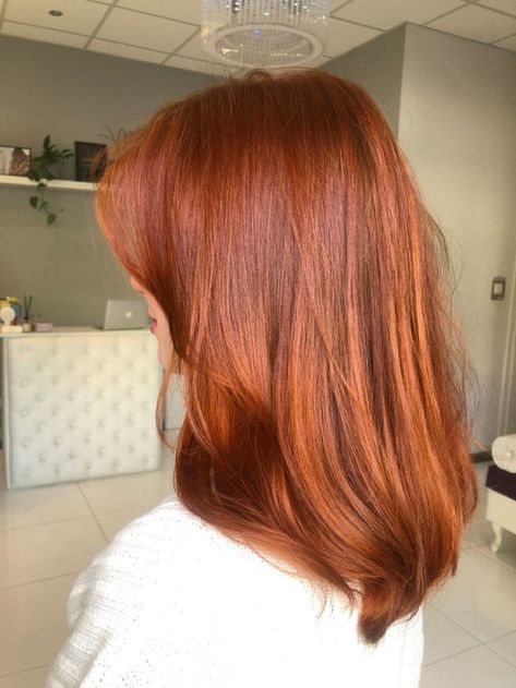 Natural Red Hair Haircuts, Ginger To Red Hair, Red Hair Color On Brunettes, Copper Hair Blowout, Natural Red Hair Medium Length, Medium Length Haircut Copper, Haircut For Ginger Hair, Copper Hair Colour Ideas, 2023 Copper Hair