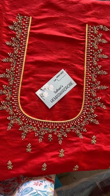 Simple Thread Work Designs, Simple Embroidery Designs Blouse, Stain Stitch, Red Blouse Design, Magam Work Designs, Maggam Designs, Latest Bridal Blouse Designs, Latest Blouse Designs Pattern, Latest Model Blouse Designs