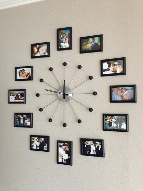 Photo collage wall clock Home Decor Baskets, Photo Wall Clocks, Frame Wall Collage, Desain Furnitur Modern, Diy Dollhouse Furniture Easy, Family Wall Decor, Diy Kitchen Furniture, Diy Play Kitchen, Diy Kitchen Island