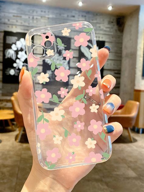 Multicolor    TPU Floral Phone Cases    Phone/Pad Accessories Painted Clear Phone Case, Diy Mobile Cover, Spring Phone Cases, Korean Phone Cases, Clear Phone Case Design, Mandala Phone Case, Diy Phone Case Design, Phone Case Diy Paint, Girly Phone Cases