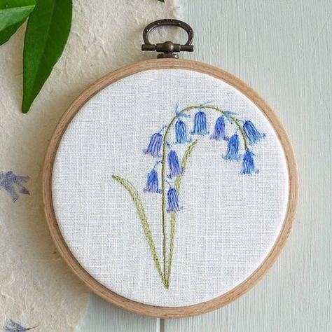 A 'blue-tiful' addition to your home. Our embroidered bluebell hoops - link below. #bluebells #embroidery #handmade #homedecor #springdecor Embroidery Birthday, Blue Bell Flowers, White Linen Fabric, Embroidered Hoop, Wedding Embroidery, Handmade Embroidery Designs, Embroidered Gifts, Embroidery Stitches Tutorial, Embroidery Flowers Pattern