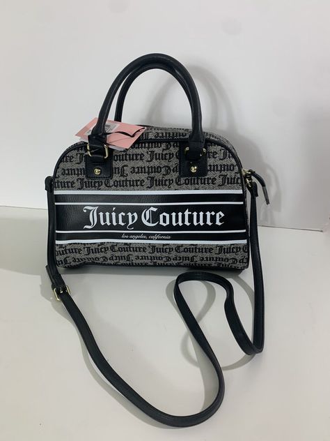 JUICY COUTURE Bag Fashionista Bowler - Black Beige Purse Handbag NWT. Couture, Juicy Couture Purse Handbags, Juicy Couture Bag Aesthetic, Juicy Couture Bags Handbags, Mcbling Fashion, Juicy Couture Bag, Beige Purse, Juicy Couture Purse, Beige Purses