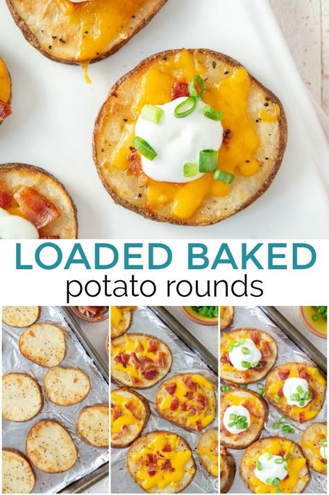 Loaded Potato Bites Appetizers, Baked Potato Rounds, Potato Skin Bites, Potato Skins Appetizer, Tornado Potato, Potato Rounds, Baked Potato Slices, Tasty Appetizers, Potato Appetizers