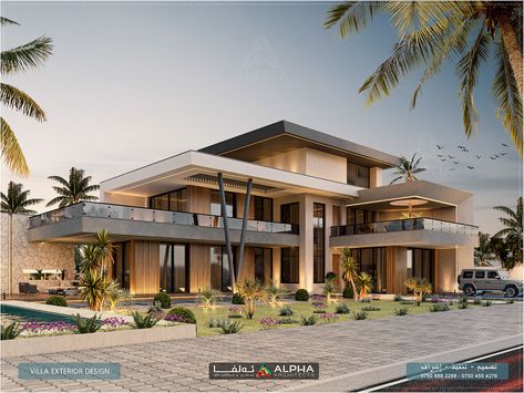 Modern Villa design on Behance Mansion Elevations, Modern Luxury Villa Exterior, Modern Villa Floor Plan, Luxury Villa Exterior, Villa Facade Design, Exterior Villa Design, Villa Elevation, Modern Villa Exterior, Classic Exterior Design