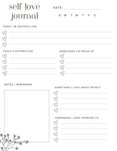 Self Love Journal, Gratitude Journal, What I Love About Me, Instant Download, Printable Journal socialmediaplanner #muslimplanner #weeklymealplannerprintable📖 Organisation, Affirmations For Tomorrow, Selfcare Journal Pages, Self Reflection Template, Journal Prompts Template, Pdf Journal Free Printable, Grateful Journal Template, Daily Journal Layout Free Printables, Feelings Journal Template