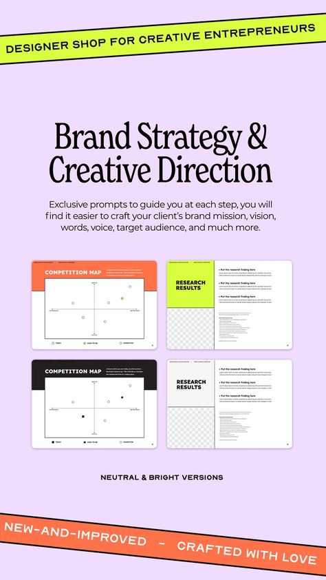 Developing a Brand Strategy may seem really complicated. Still, we are sharing the exclusive strategy template we use with our clients to help you create a clear and concise brand strategy for your clients and make this difficult task easier. This template will be presented to your client in preparation for the design stage. Branding Strategy Templates, Personal Brand Strategy, Brand Strategy Templates, Brand Strategy Presentation, Strategy Framework, Brand Strategy Template, Client Questionnaire, Strategy Template, Design Stage