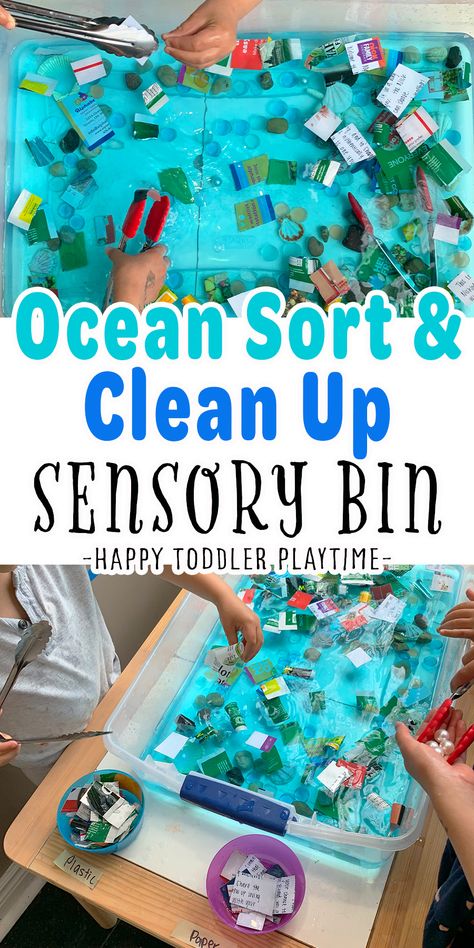 Ocean Dramatic Play, Sorting Sensory Bin, Earth Day Preschool Activities, Centers Preschool, Recycling Lessons, Ochrana Prírody, Water Unit, Ocean Theme Preschool, Recycling Activities