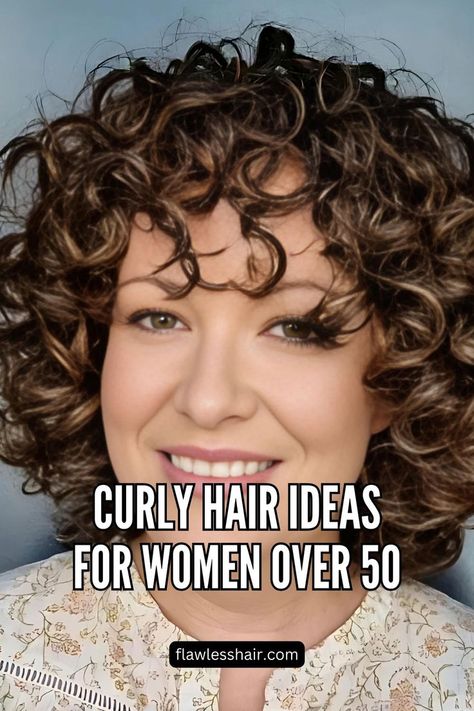 Curly Bob With Choppy Bangs Medium Curly With Bangs, Permed Hairstyles Medium With Bangs, Curly Short Gray Hair Over 50, Choppy Layered Haircuts For Medium Hair Curly, Curly Over 50 Haircuts, Curly Hair Sayings, Curly Shag With Bangs Over 40, Curly Hairstyles For Plus Size Women, Short Styles For Curly Hair Over 50