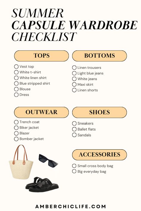 Simple Summer Capsule Wardrobe for 2024 - Amber Chic Life Capsule Wardrobe 2024 Summer, Summer 2024 Capsule Wardrobe, Summer Capsule Wardrobe 2024, Capsule Wardrobe 2024, Boho Capsule Wardrobe, Earthy Aesthetic Outfits, Autumn Capsule Wardrobe, Capsule Wardrobe List, Vacation Capsule