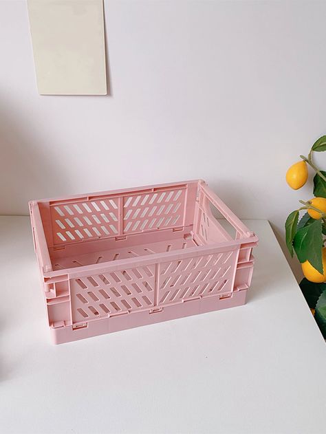 Organisation, Cute Storage Bin, Cute Storage Containers, Shein Organizer, Cute Organization Ideas, Pink Crate, Cute Baskets, Boxes For Storage, Pink Storage Boxes